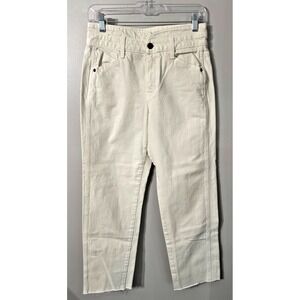 Veronica Beard Blake Classic Straight High Rise Cropped Ecru Ivory Jeans Size 25